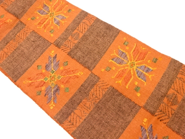 JAPANESE KIMONO / VINTAGE NAGOYA OBI / MAWATA TSUMUGI / WOVEN ABSTRACT & CHECKERED